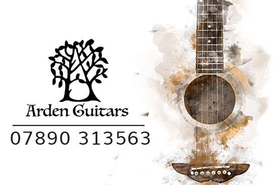 arden guitars banner with phone number and guitar painting